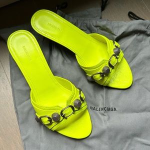 Balenciaga Cagole Mules in Fluo Yellow & Palladium